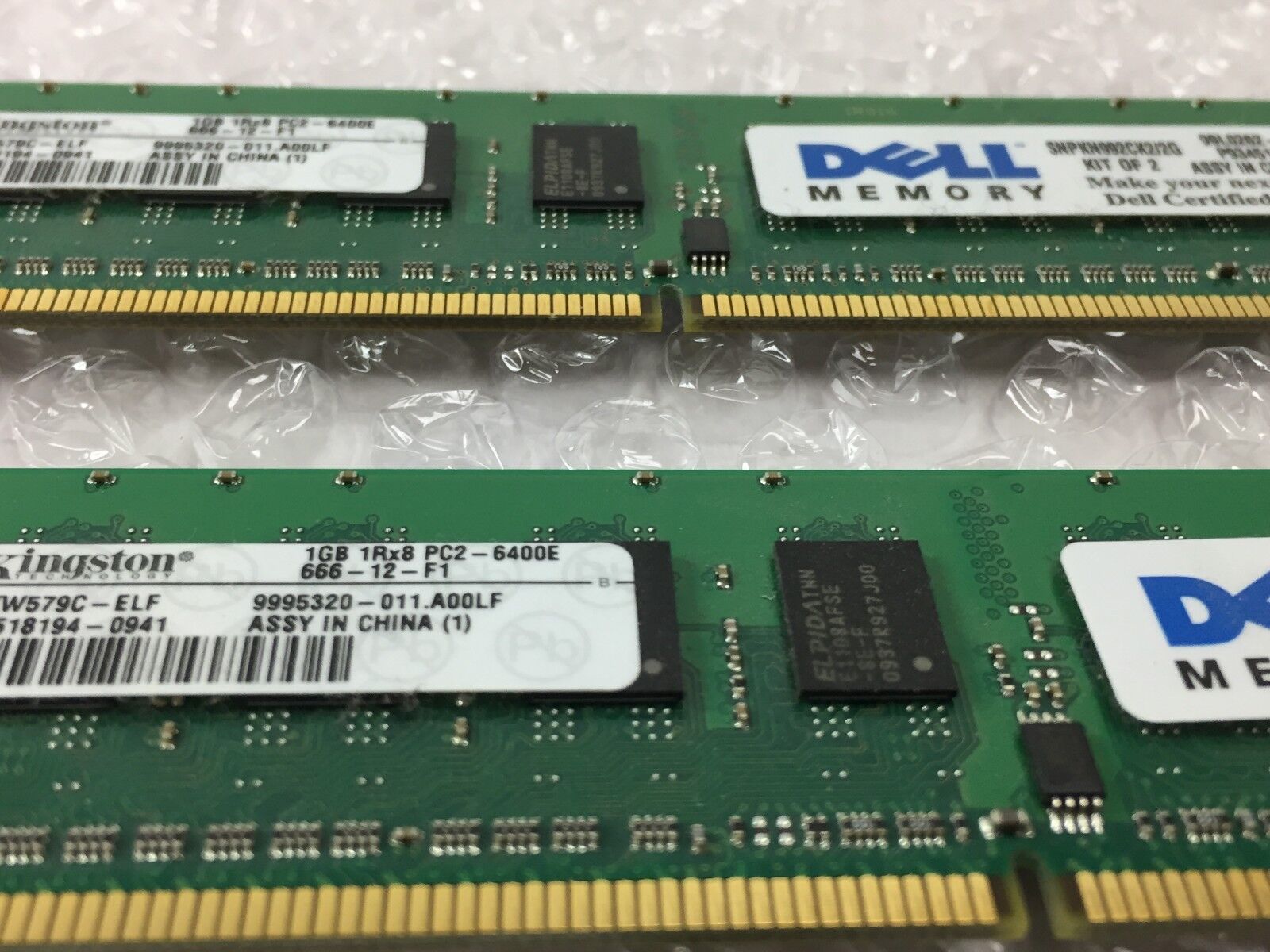 Kingston (2x1GB) 2GB of 1Rx8 PC2-6400E Dell Part # SNPKN992CK2/2G