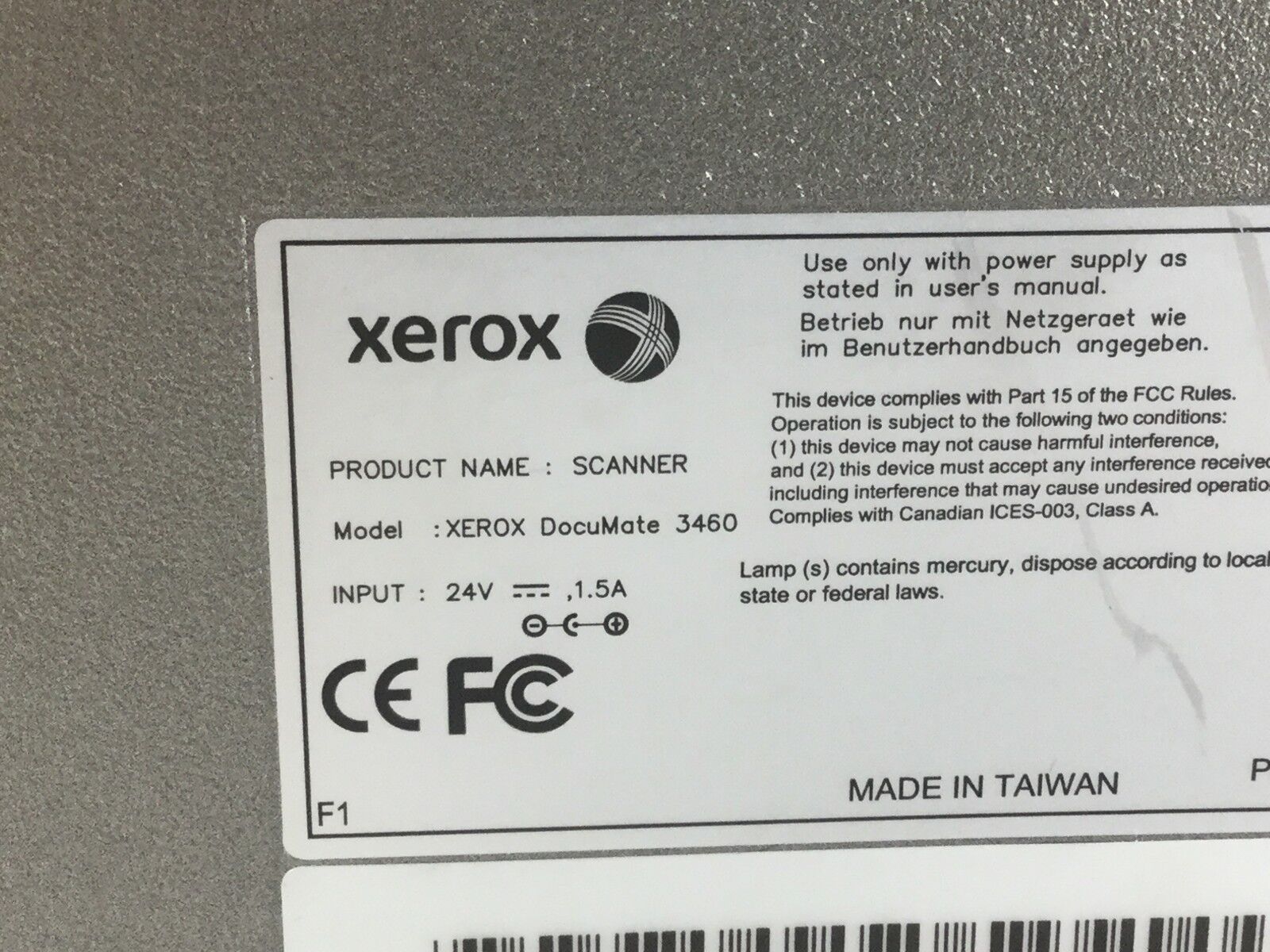 Xerox DocuMate 3460, Parts or Repair,