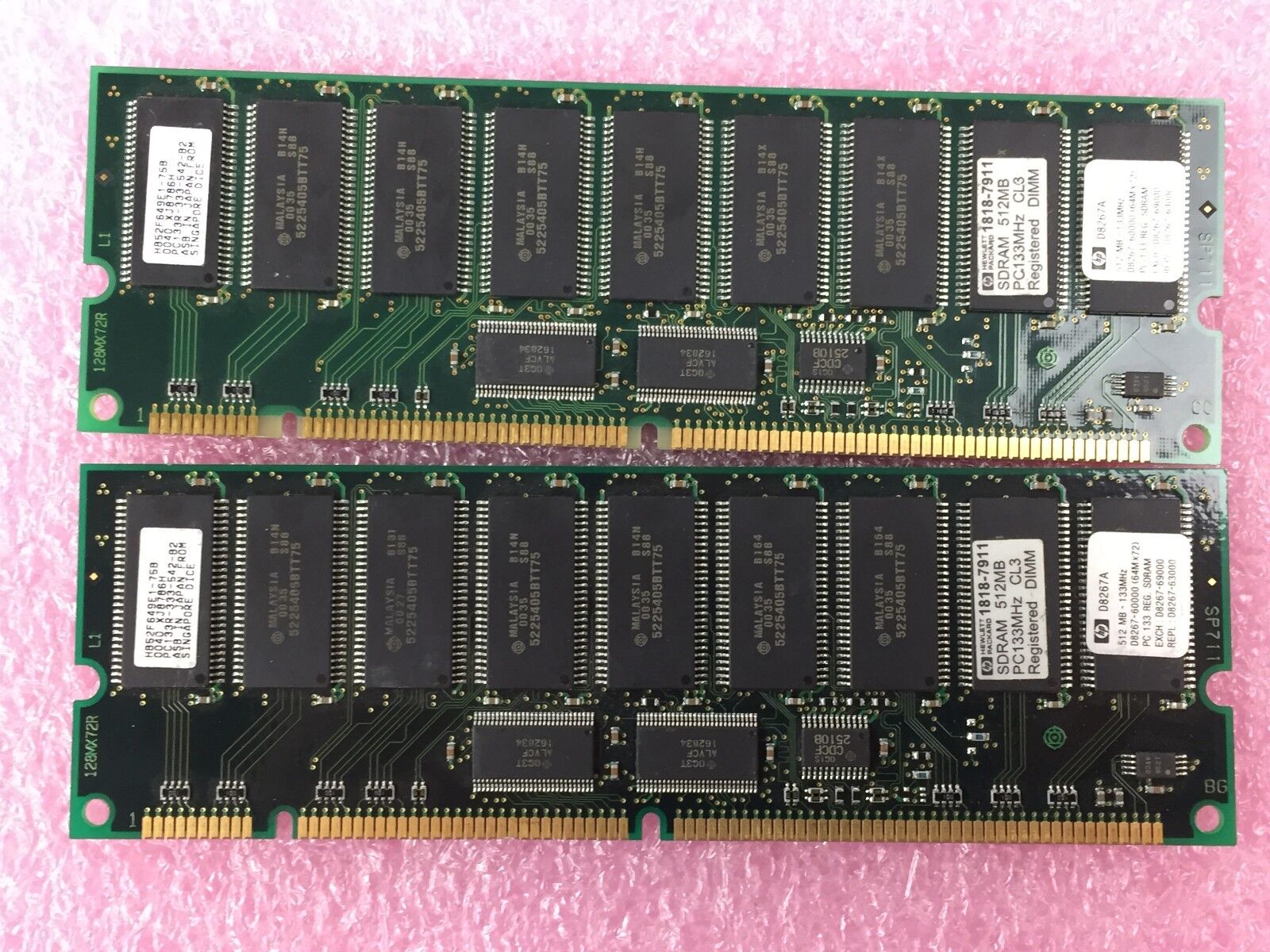 HP D8267-69000 512MB 168-pin PC133 SDRAM DIMM Memory D8267A Lot of 2