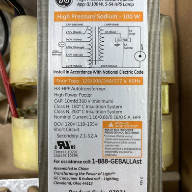 General Electric GES100MLTLA3D-5/2 High Pressure Sodium Ballast 120/208/240/277V