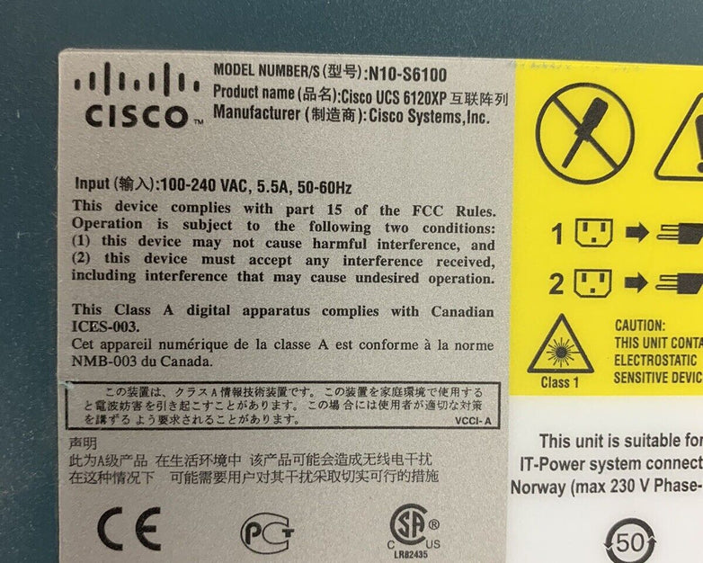Cisco UCS6100 20 Port Managed Switch N10-S6100 V03 2x PWS and Fans