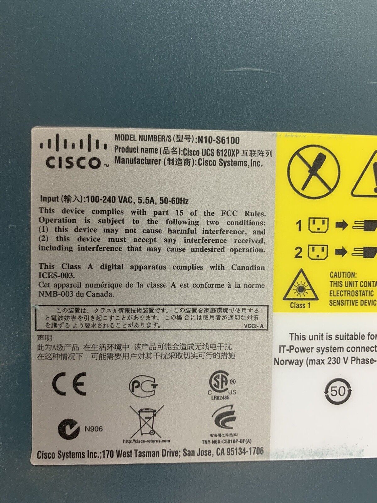 Cisco UCS6100 20 Port Managed Switch N10-S6100 V03 2x PWS and Fans