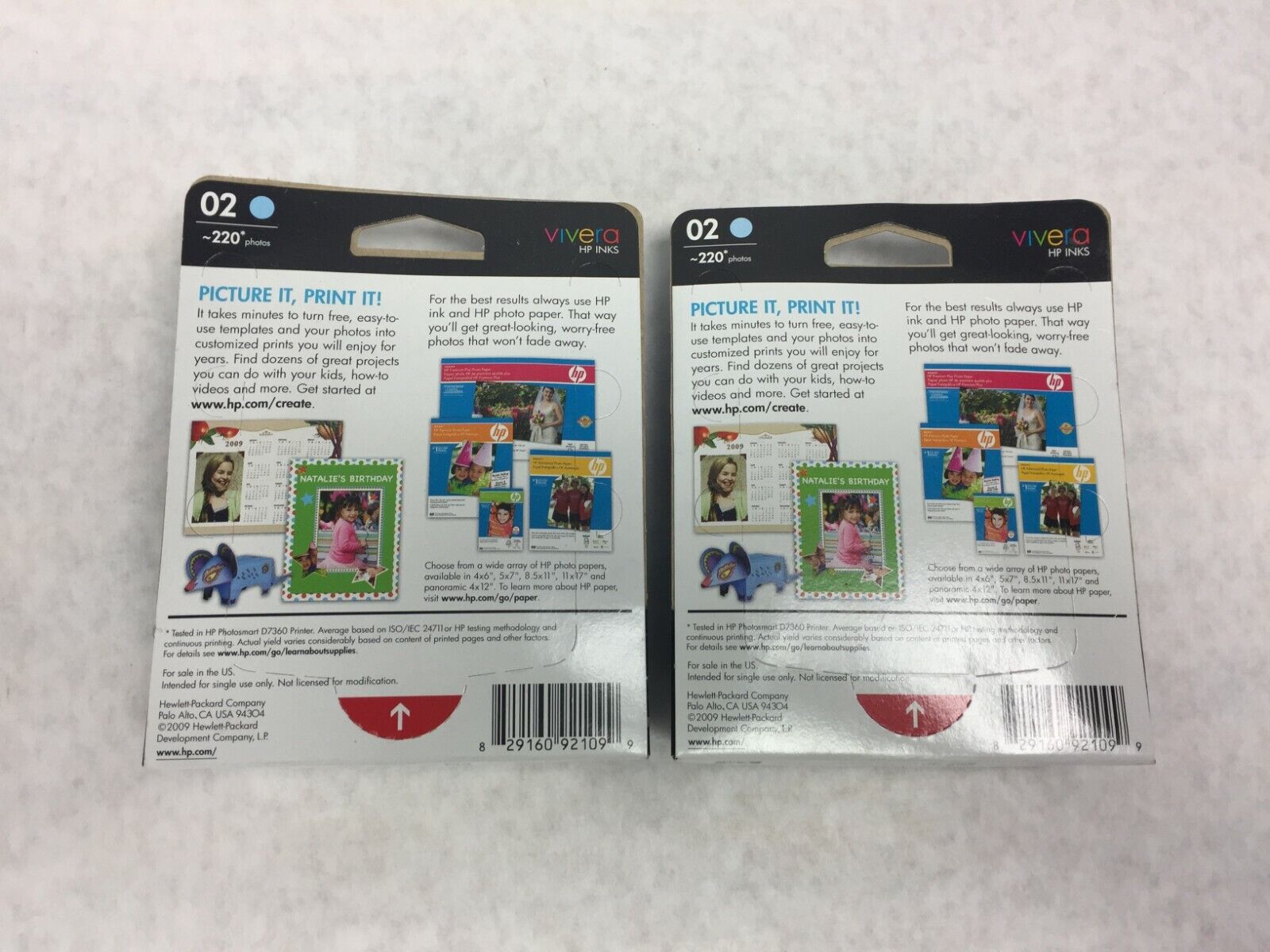 OEM HP 02 Light Cyan  Ink Cartridge C8774WN   Lot of 2   Warranty date Aug 2011