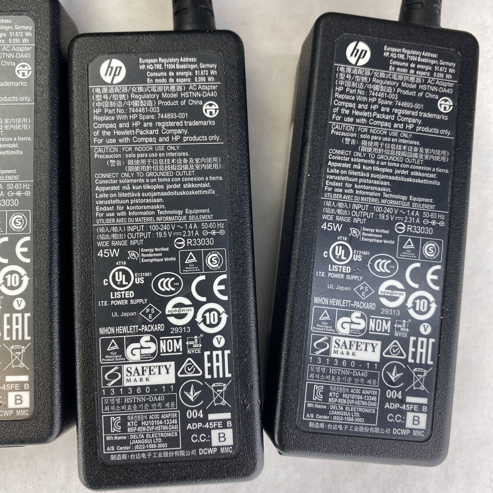 Lot of 6 HP 744481-003 adapter charger power supply 7.4mm*5.0mm 45W 19.5V 2.31A
