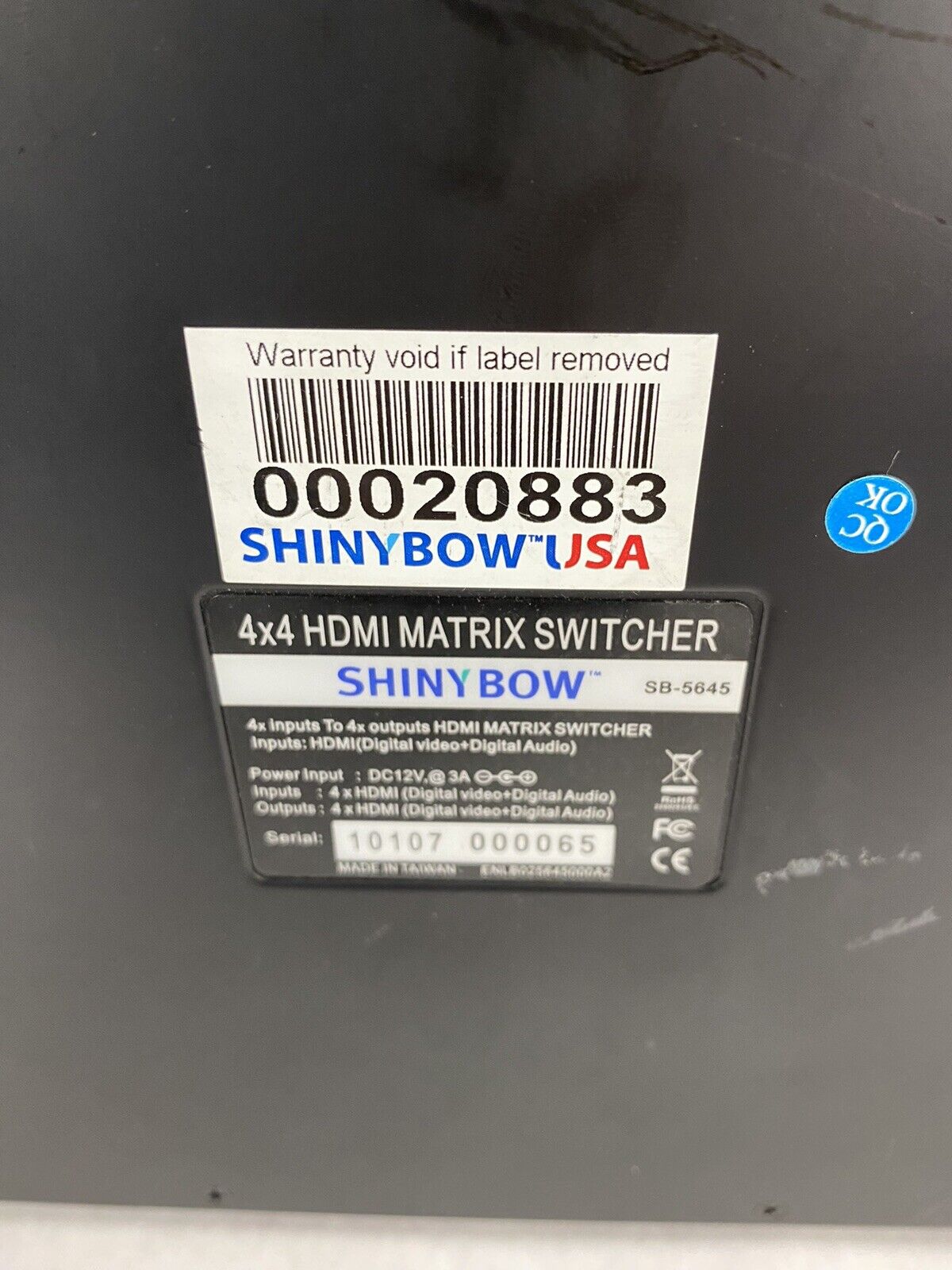 Shinybow SB-5645 4x4 HDMI Matrix Routing Switcher (No Power Cable)