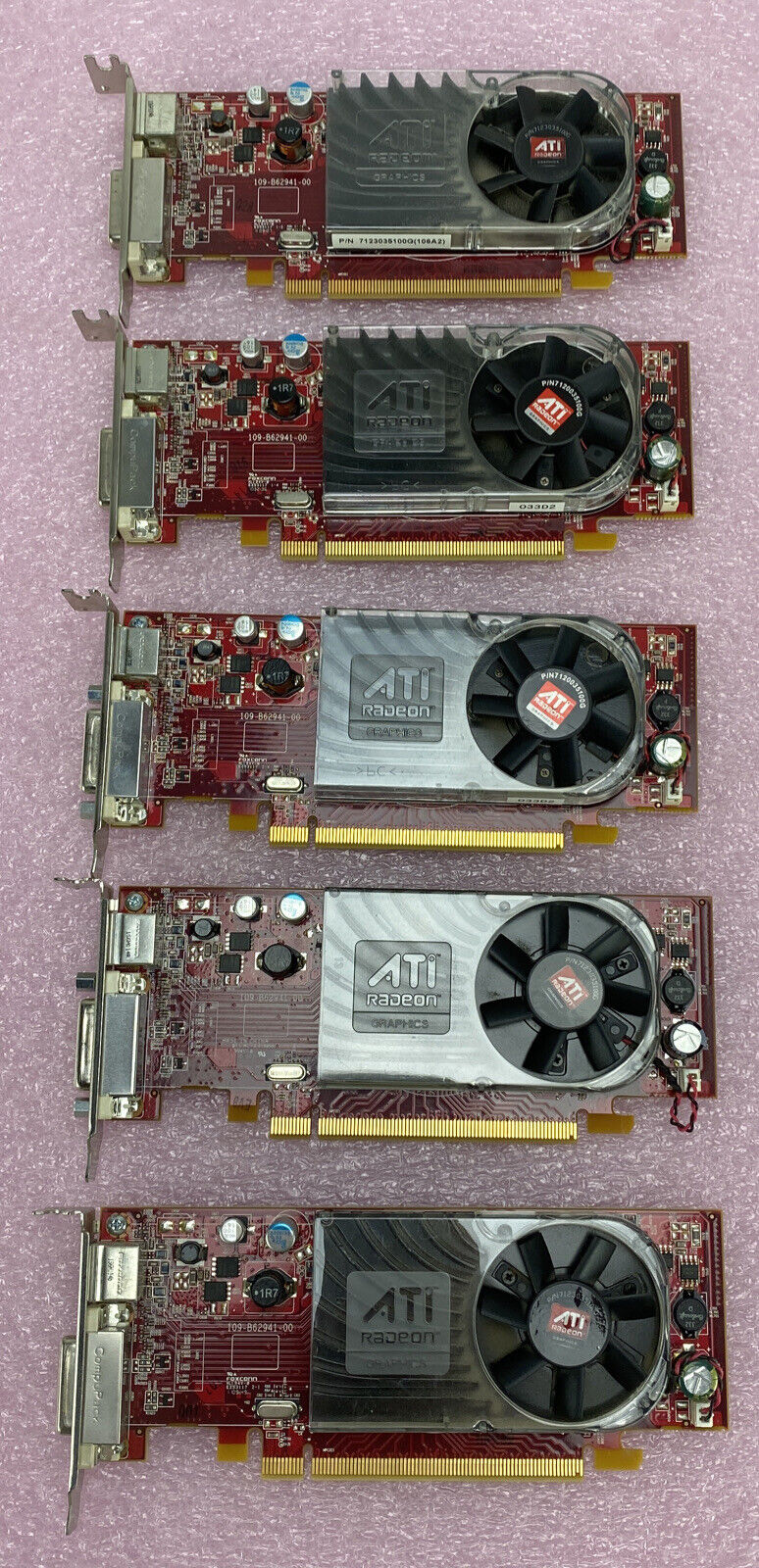 Lot of 5 ATI 109-B62491-00 Radeon HD 3450 256MB DMS-59 S-Video PCIe GPU 0Y103D