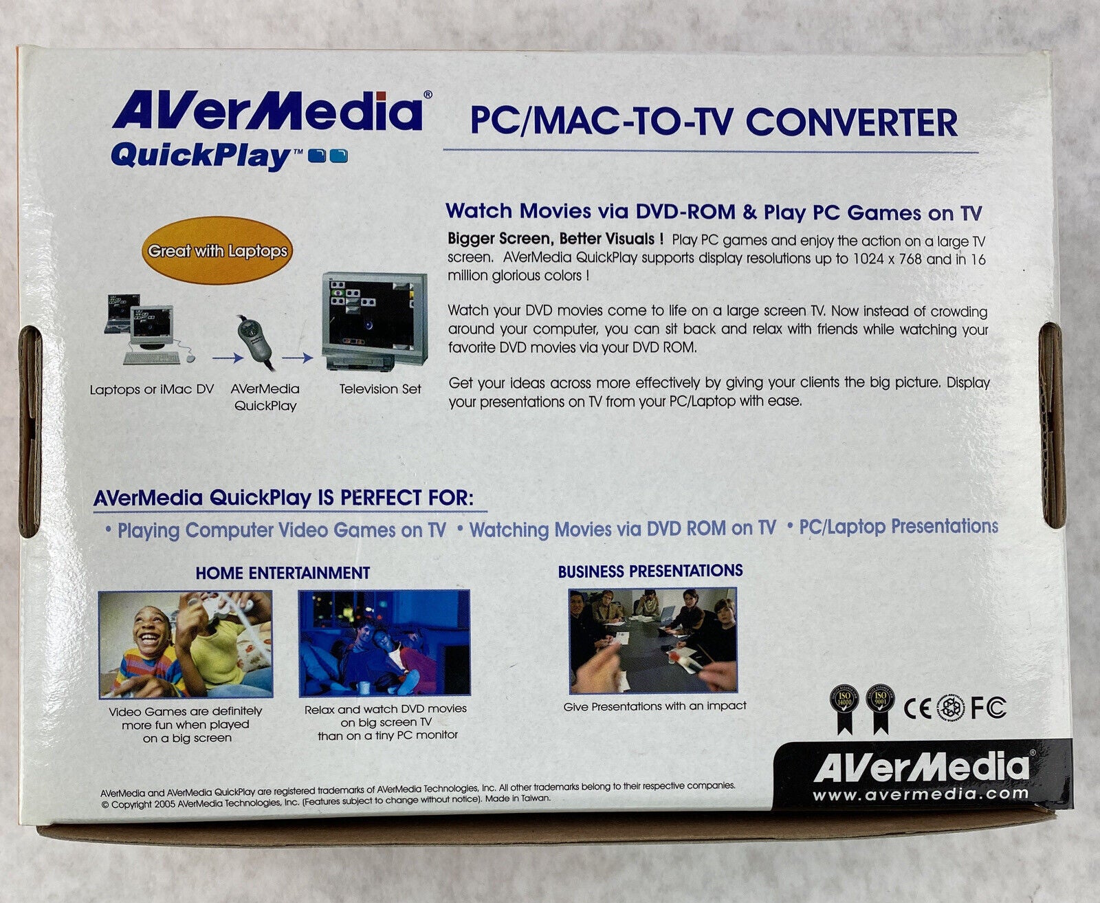 AVerMedia QuickPlay PC VGA Dsub to TV S-Video RCA Converter UNTESTED