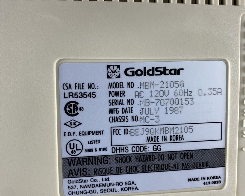 Goldstar MBM-2105G Vintage Monitor for Apple II Atari C64
