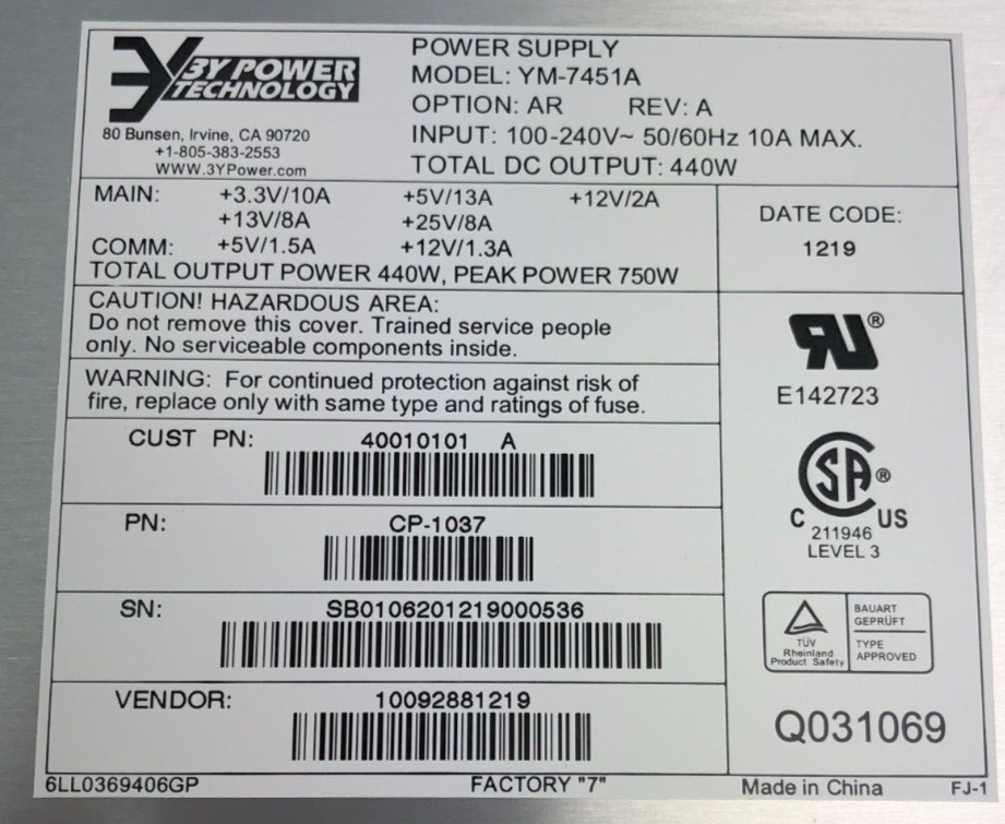 3y Power YM-7451A CP-1037 440W Power Supply for IGT Slot Machine