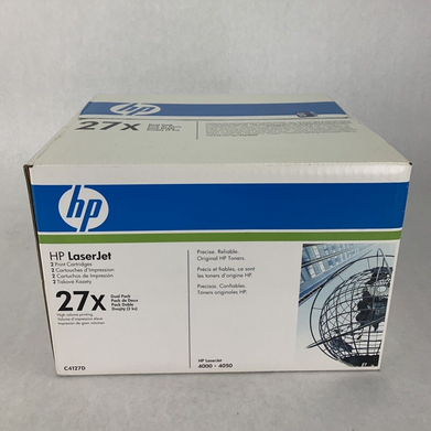 New Sealed OEM HP C4127D Dual Pack 2-27X Black Toner for Laserjet 4000 & 4050