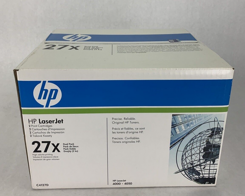 New Sealed OEM HP C4127D Dual Pack 2-27X Black Toner for Laserjet 4000 & 4050