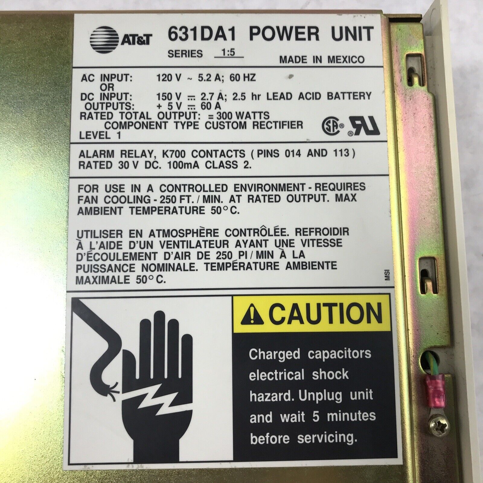Avaya 631DA1 Lucent Series 1:4 120VAC 5.9Amp 60Hz Phone System Power Supply