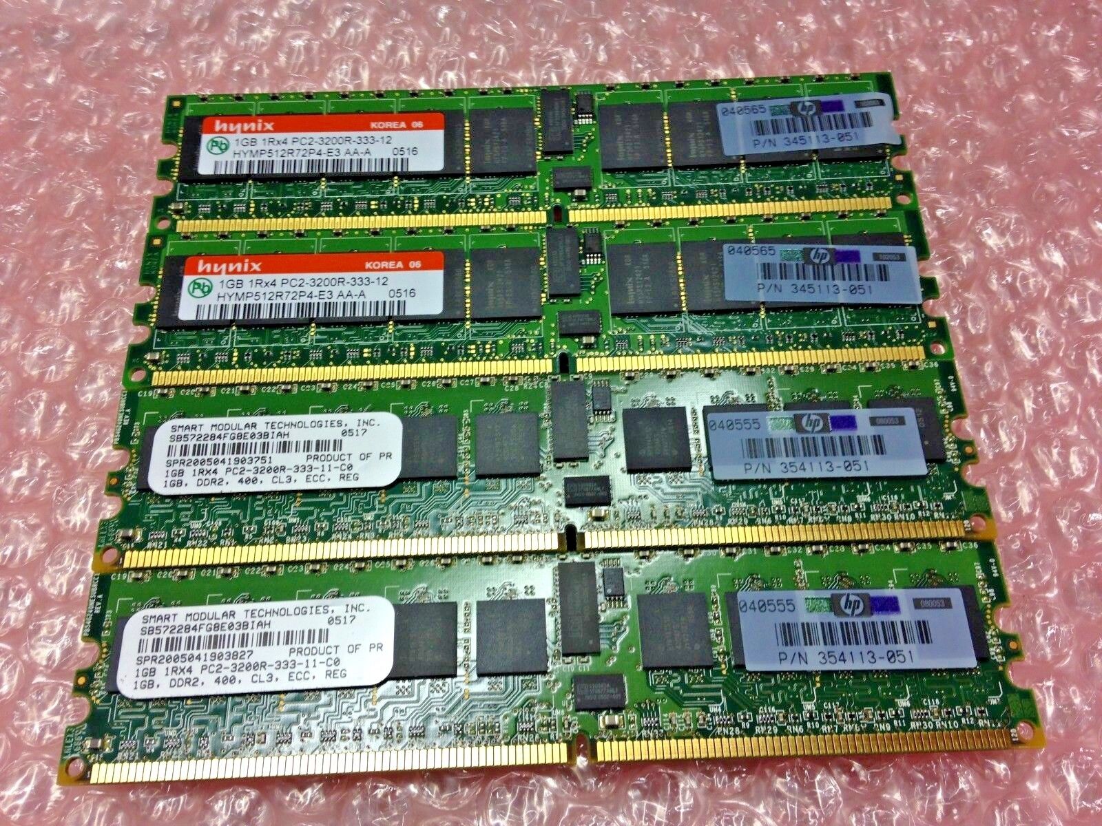HP Hynix Smart 4GB (4x1GB) PC2-3200R DDR2 Server Memory HYMP512R72 345113-051