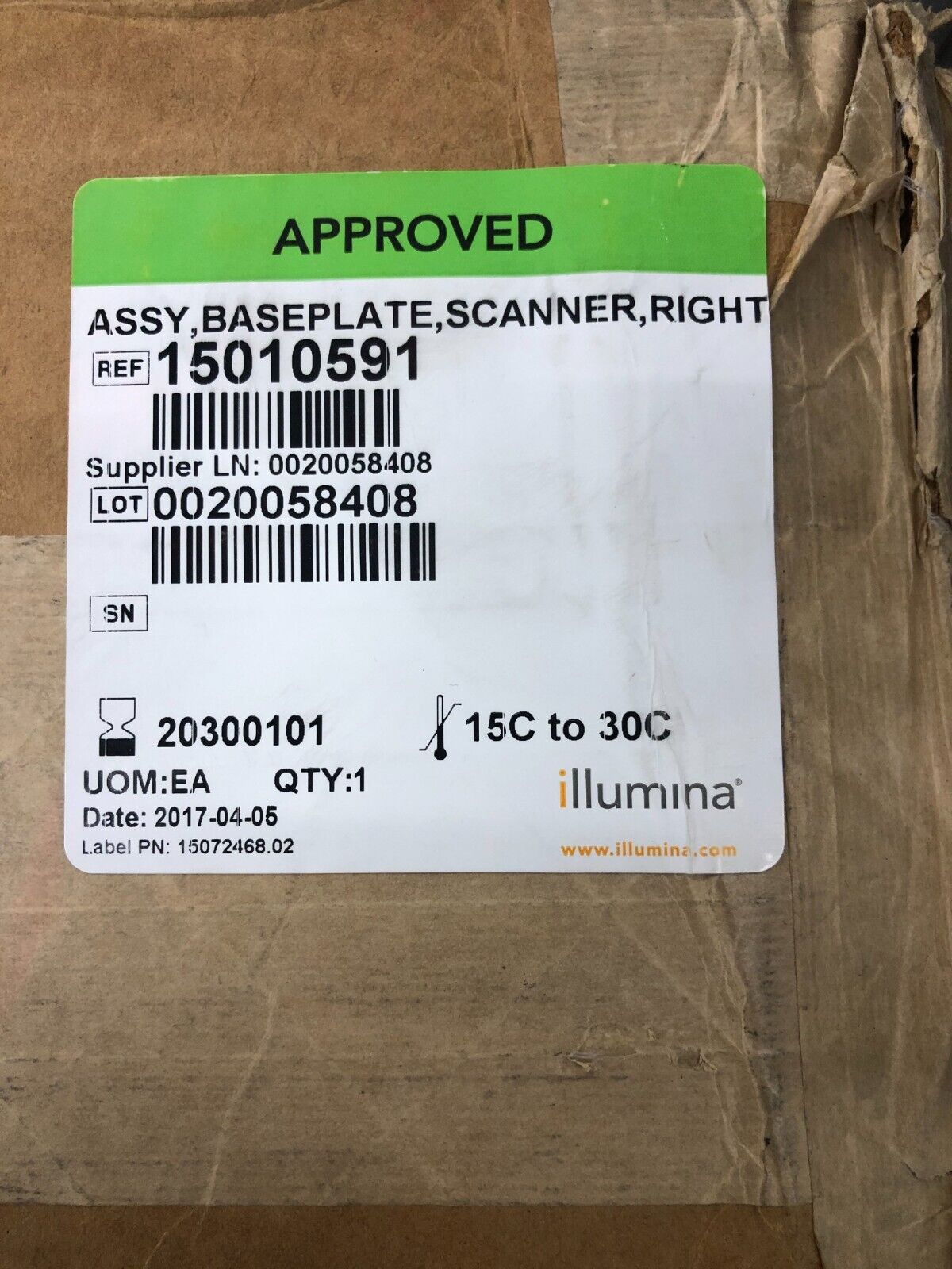 Illumina Scanner Baseplate Right Assembly Assy 15010591