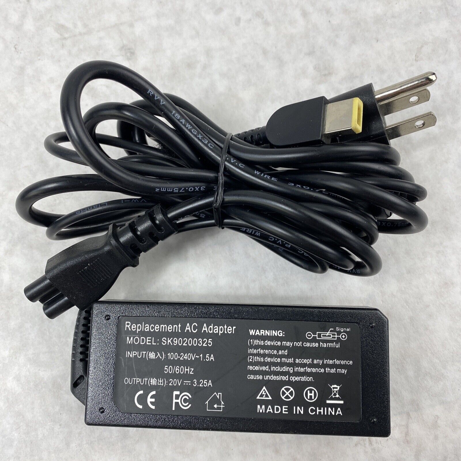AC Power Adapter SK90200325 Replacement 20V 3.25A for Lenovo Square Tip 65w
