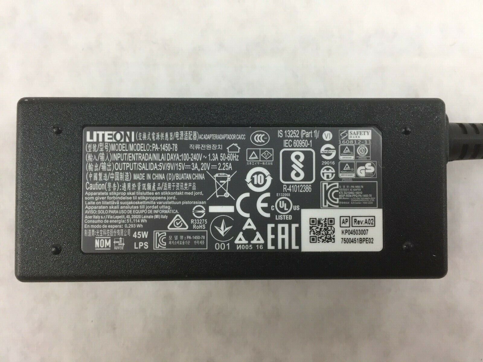 Liteon Laptop Charger AC Adapter Power Supply PA-1450-78 USB-C Tip 45W