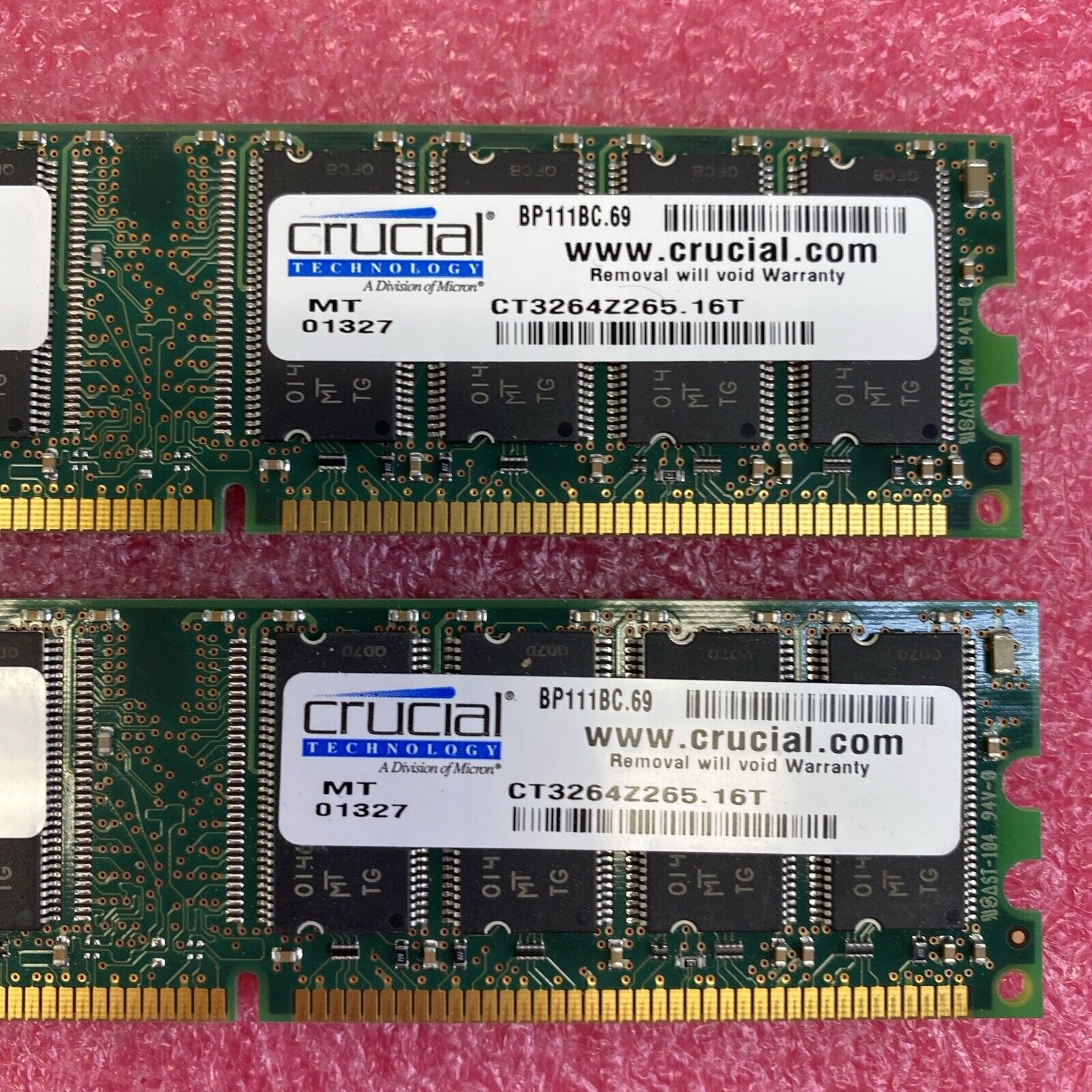 2x 256MB Micron MT16VDDT3264AG-265A1 PC2100U DDR 266MHz RAM Memory