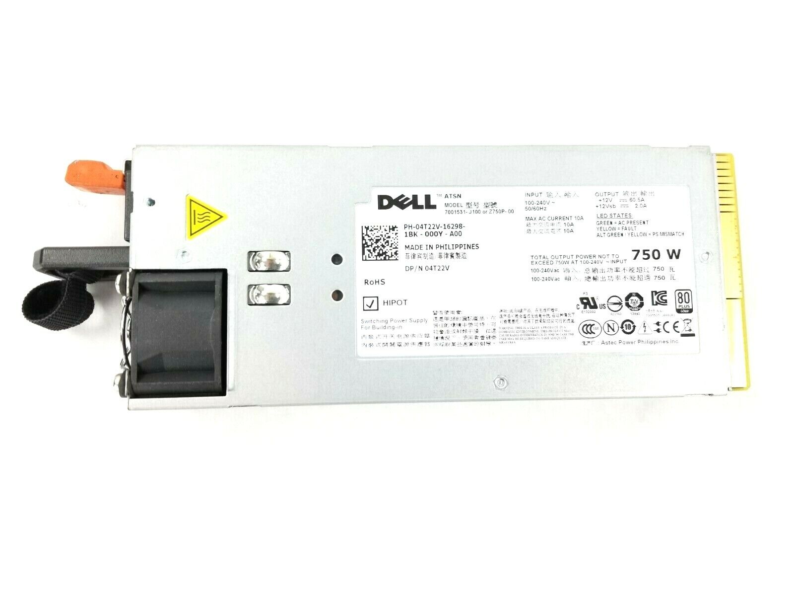 Dell 4T22V 750W Power Supply Unit PSU for PowerEdge R510 Server