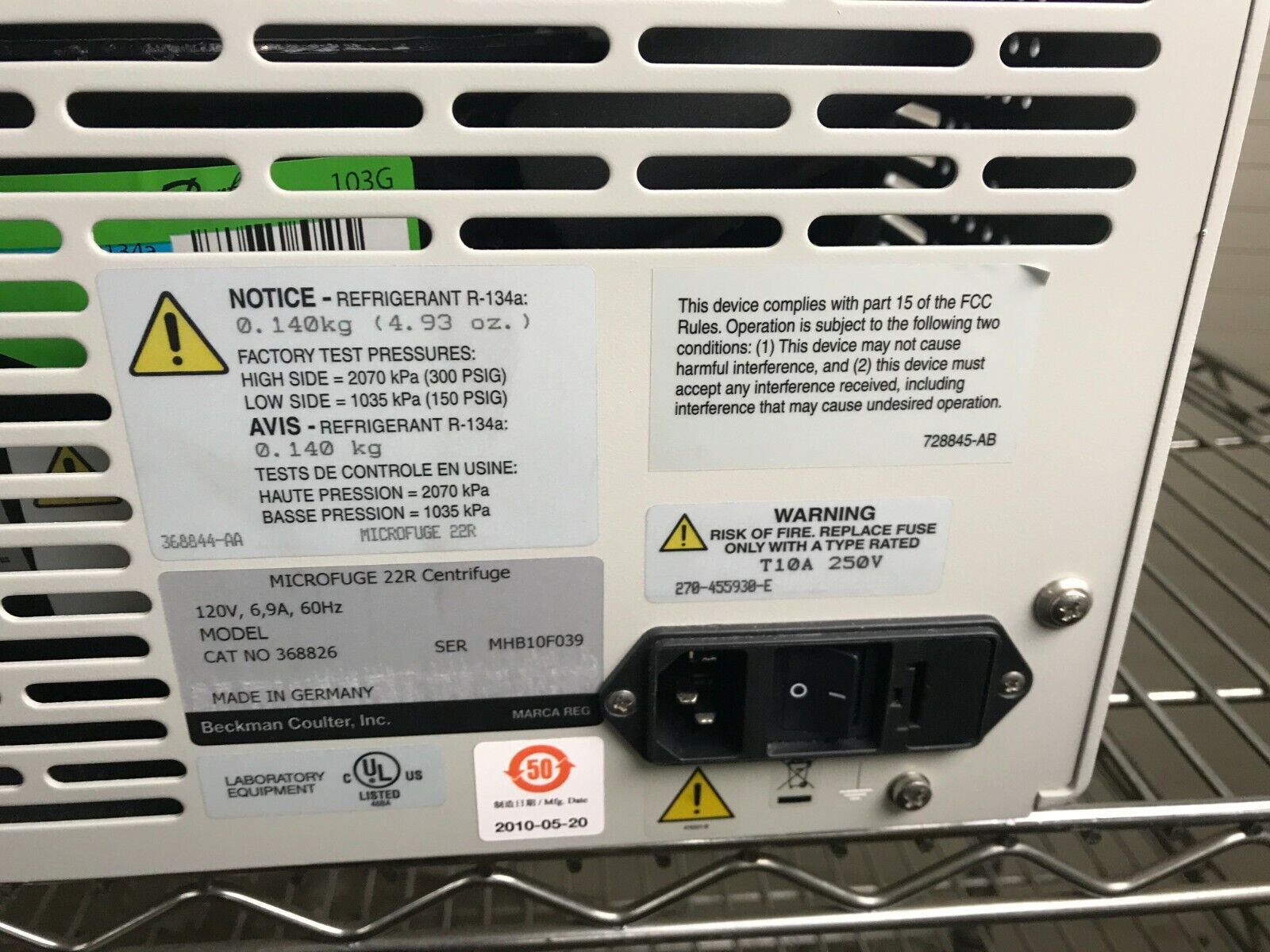 Beckman Coulter Microfuge 22R Refrigerated Centrifuge F241.15 Rotor - Door Error