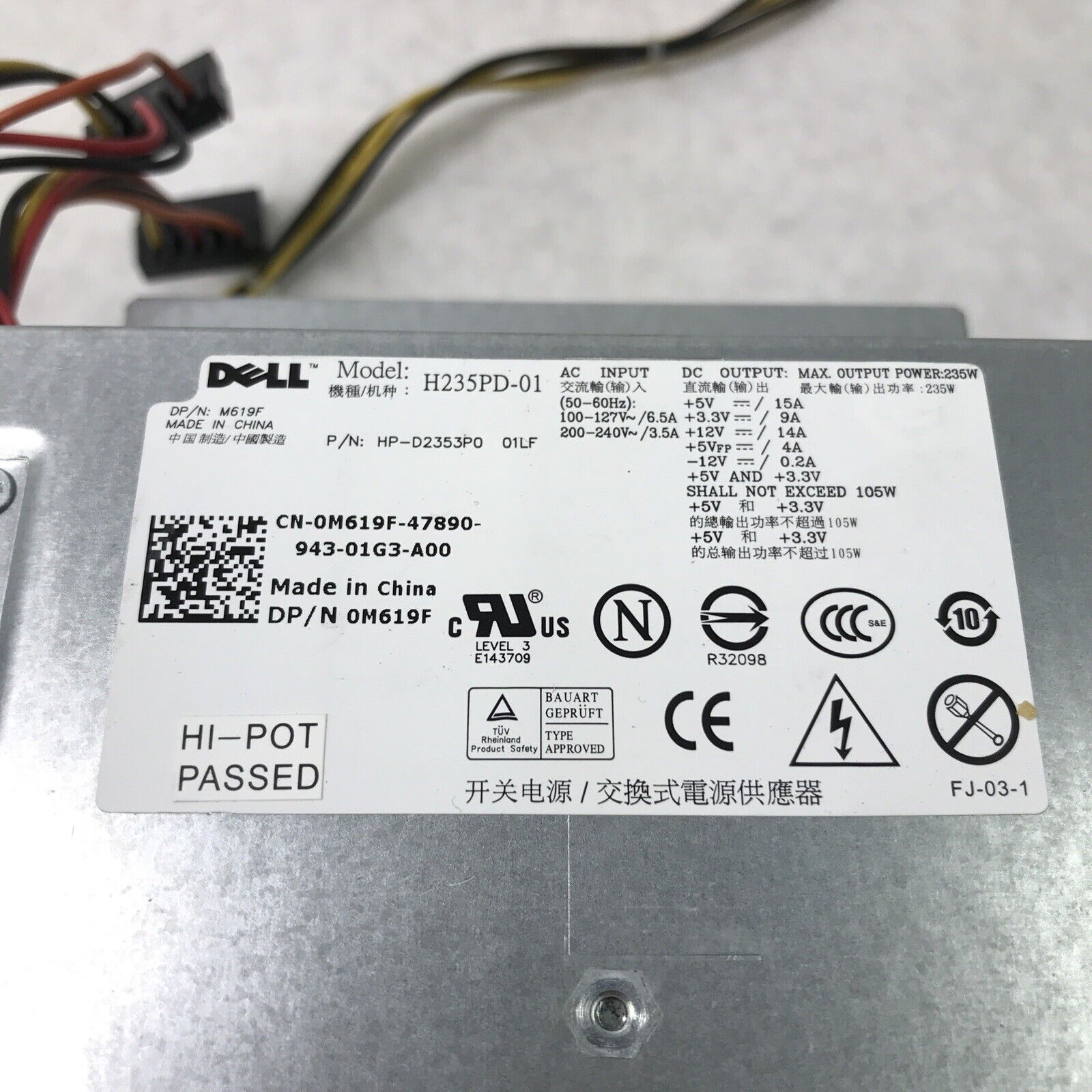 Dell H235PD-01 60Hz 240V 235W 6.5A 24-Pin Power Supply 0M619F-47890-943-01G3