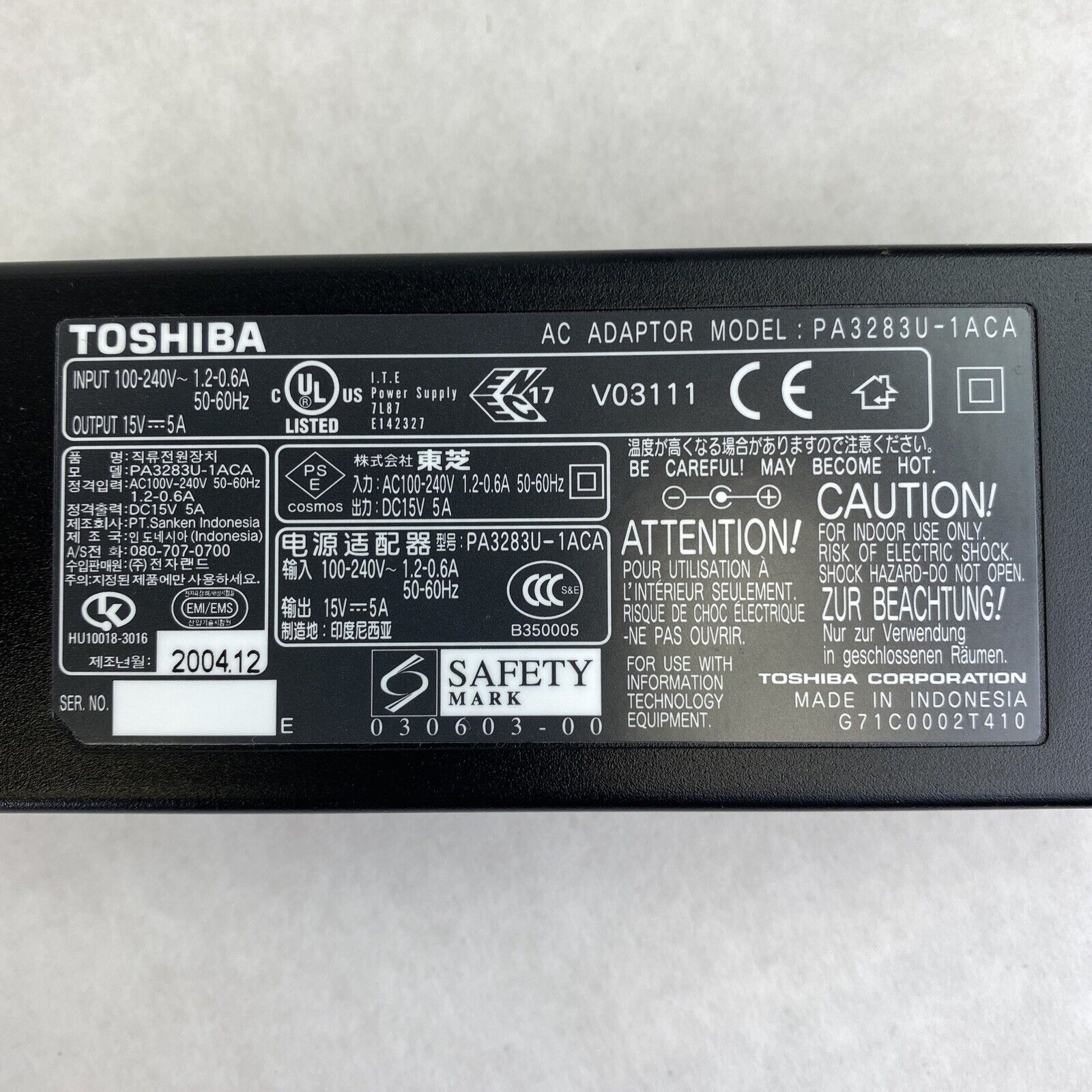 Power Adapter for Toshiba PA3201U-1ACA PA3283U-1ACA PA3283U-5ACA PA3469U-1ACA