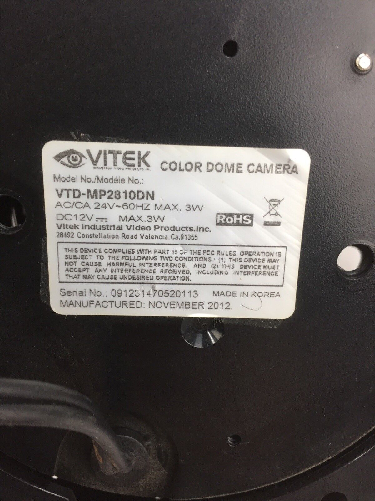 Vitek Color Dome Camera VTD-MP2810DN