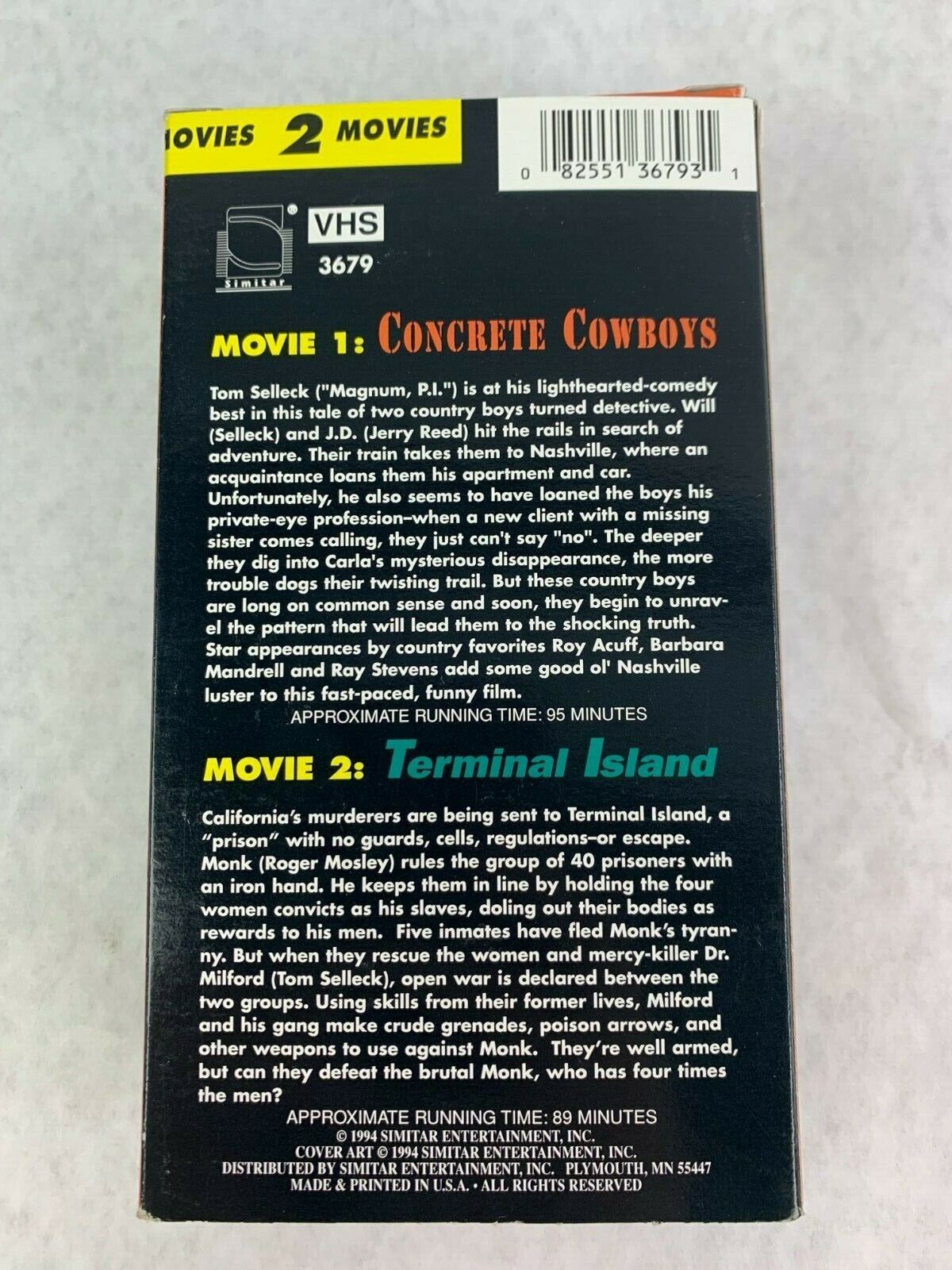 Vintage Classic The Concrete Cowboys and Terminal Island Tom Selleck 2 Movie Set