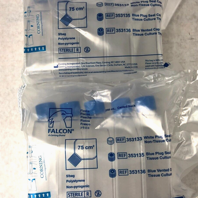Falcon 353136 250ML Flask Canted Neck BLue Vented Cap Sterile Lot of 10
