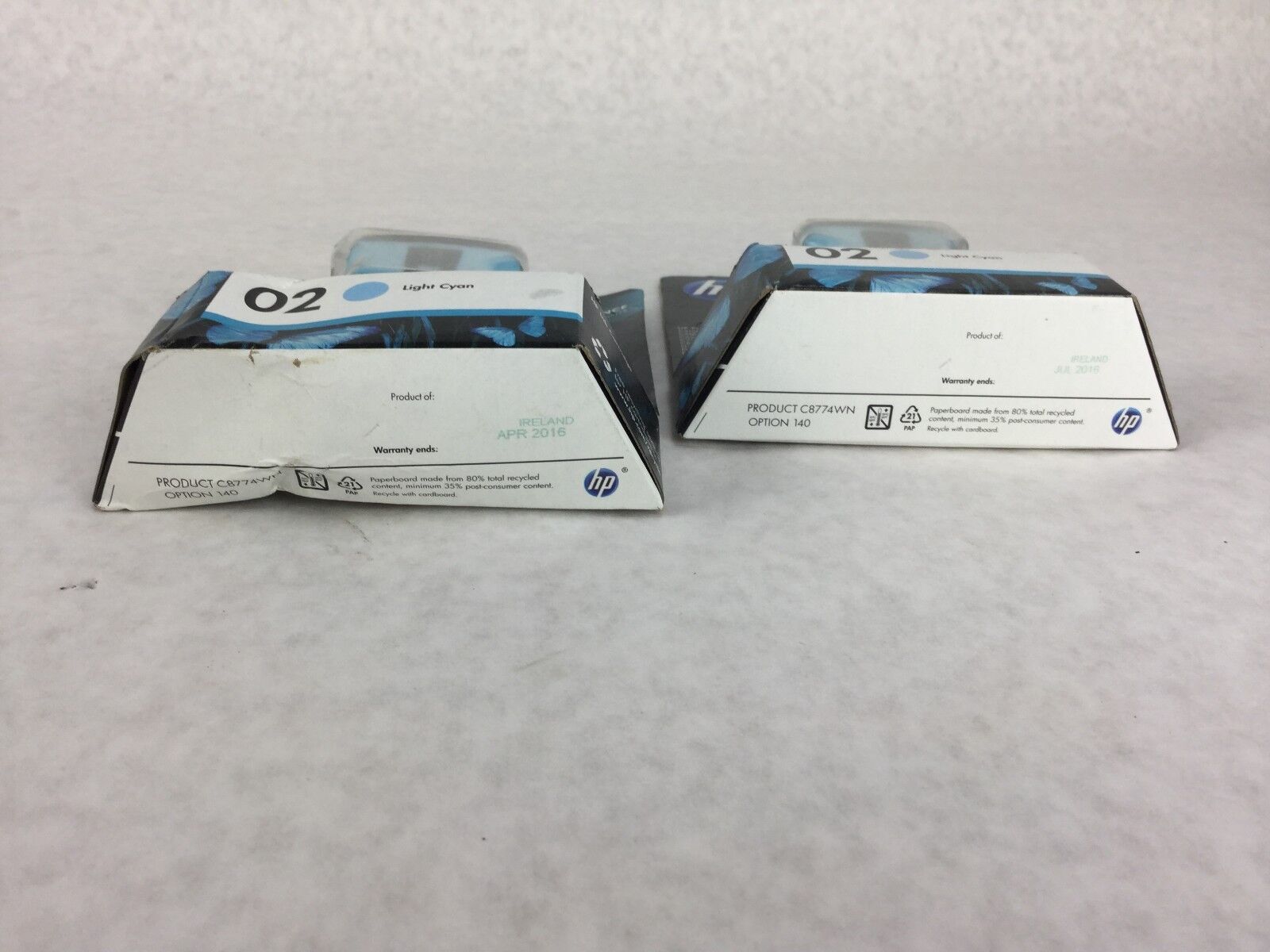 Genuine HP 02 Light Cyan Cartridge C8774WN, Lot of 2, NEW Sealed