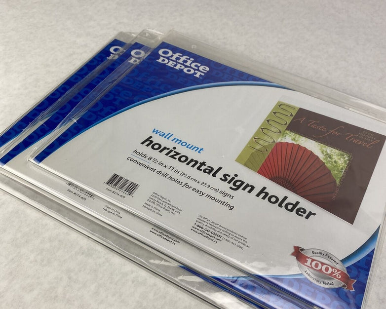 Lot of 3 Office Depot Wall Mount Horizontal Sign Holder 8 1/2 in x 11 in - New