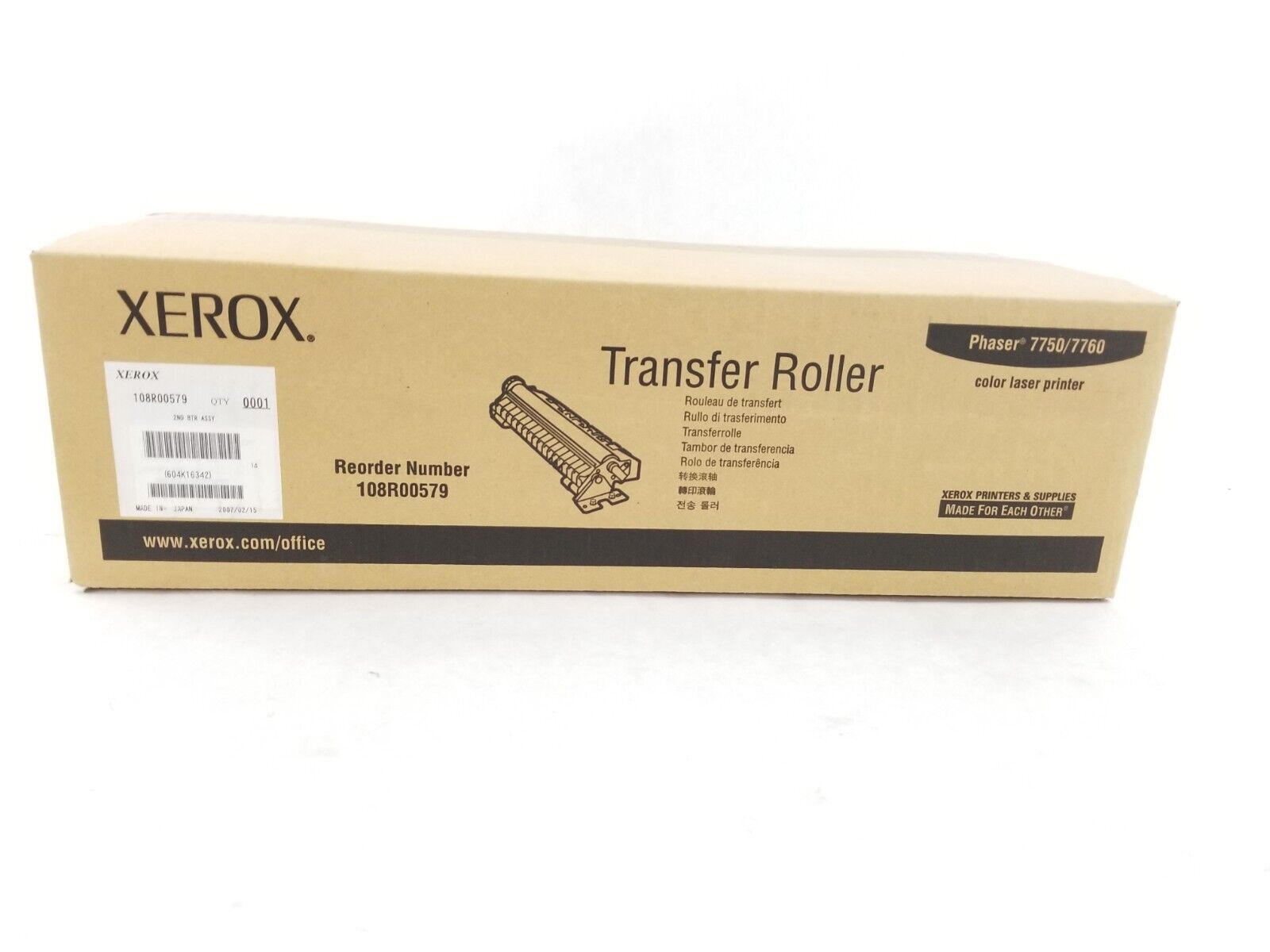 XEROX 108R00579 Transfer Roller Phaser 7750 7760 Color NEW Genuine Sealed in Box