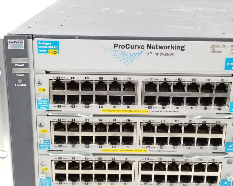 HP ProCurve Switch 5412zI J8698A Switch Chassis With 10x J8702A 2x J8705A