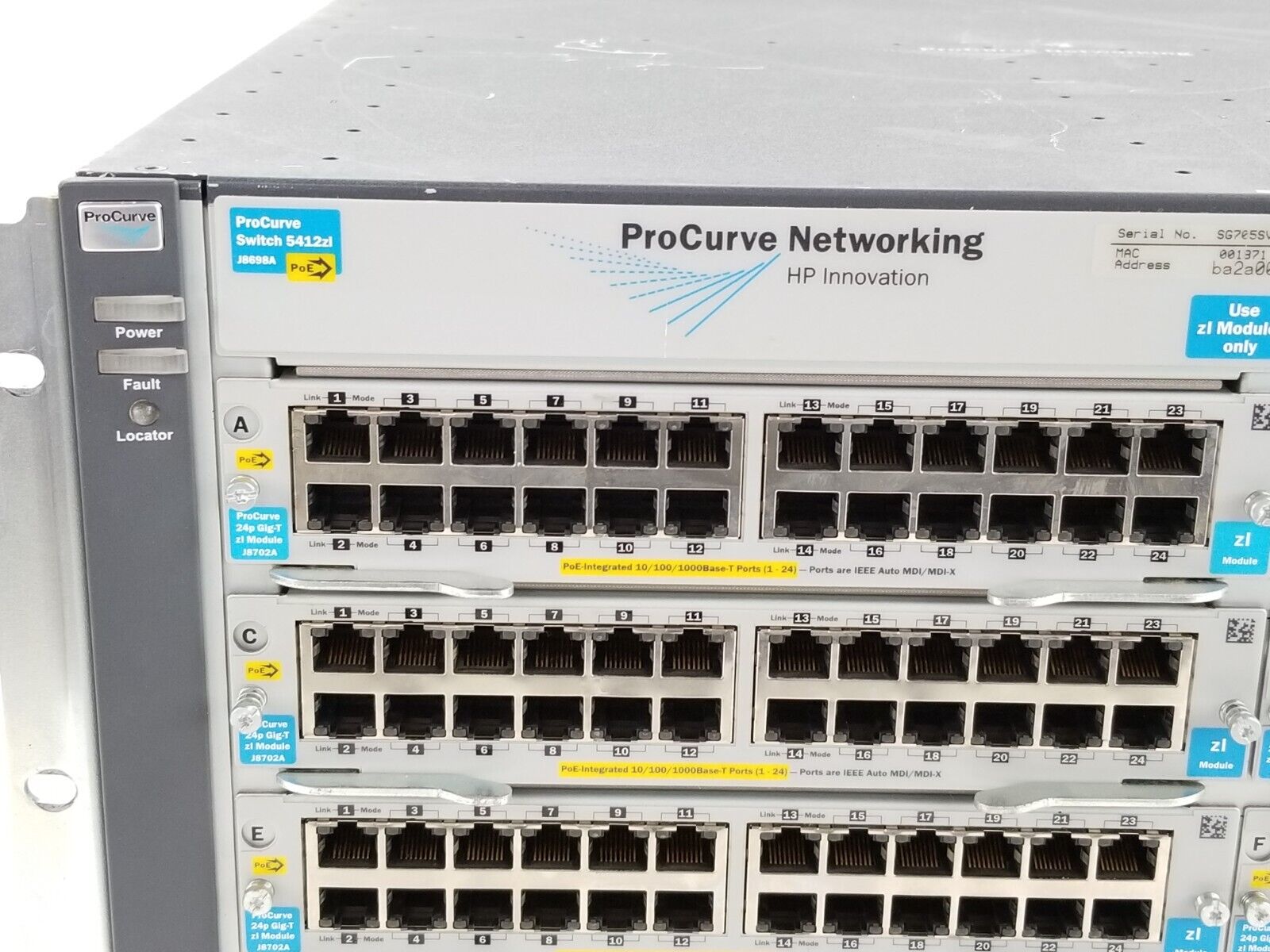 HP ProCurve Switch 5412zI J8698A Switch Chassis With 10x J8702A 2x J8705A