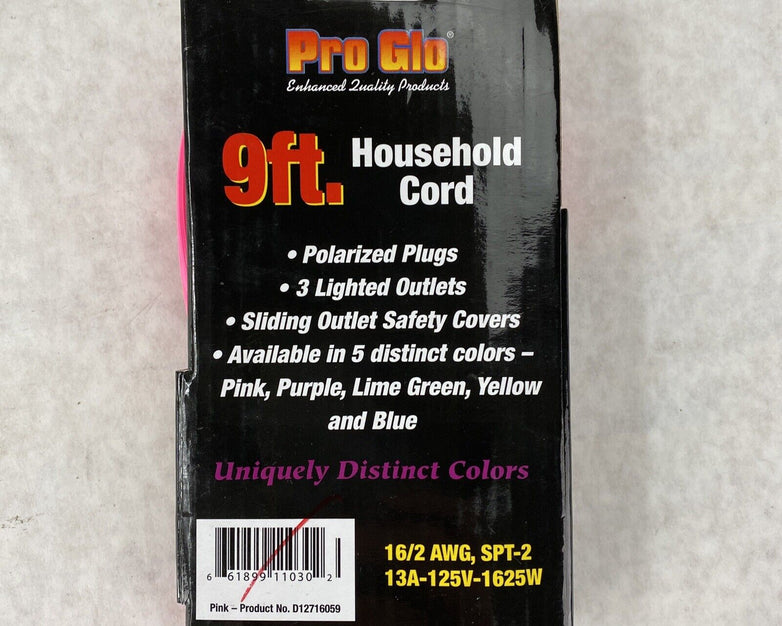 Century Wire Pro Glo 9ft Household Indoor Extension Polarized AC Power Cord Pink