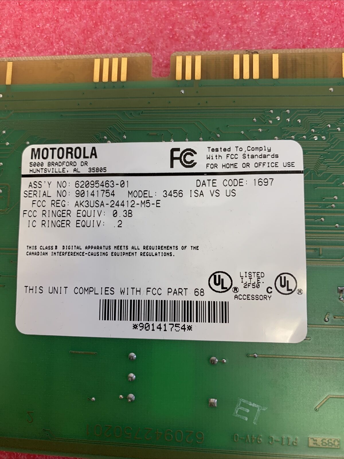 Motorola 3456 ISA VS US Modem Card