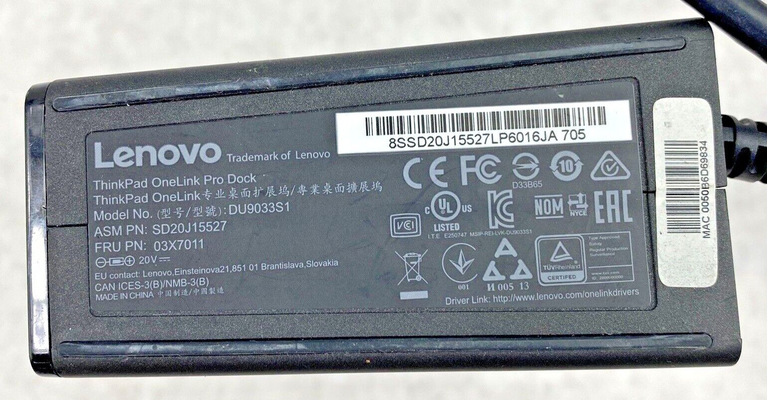 Lenovo 03X7138 ThinkPad OneLink Pro Dock DU9033S1 DVI/DP USB3.0 -NO Power Supply