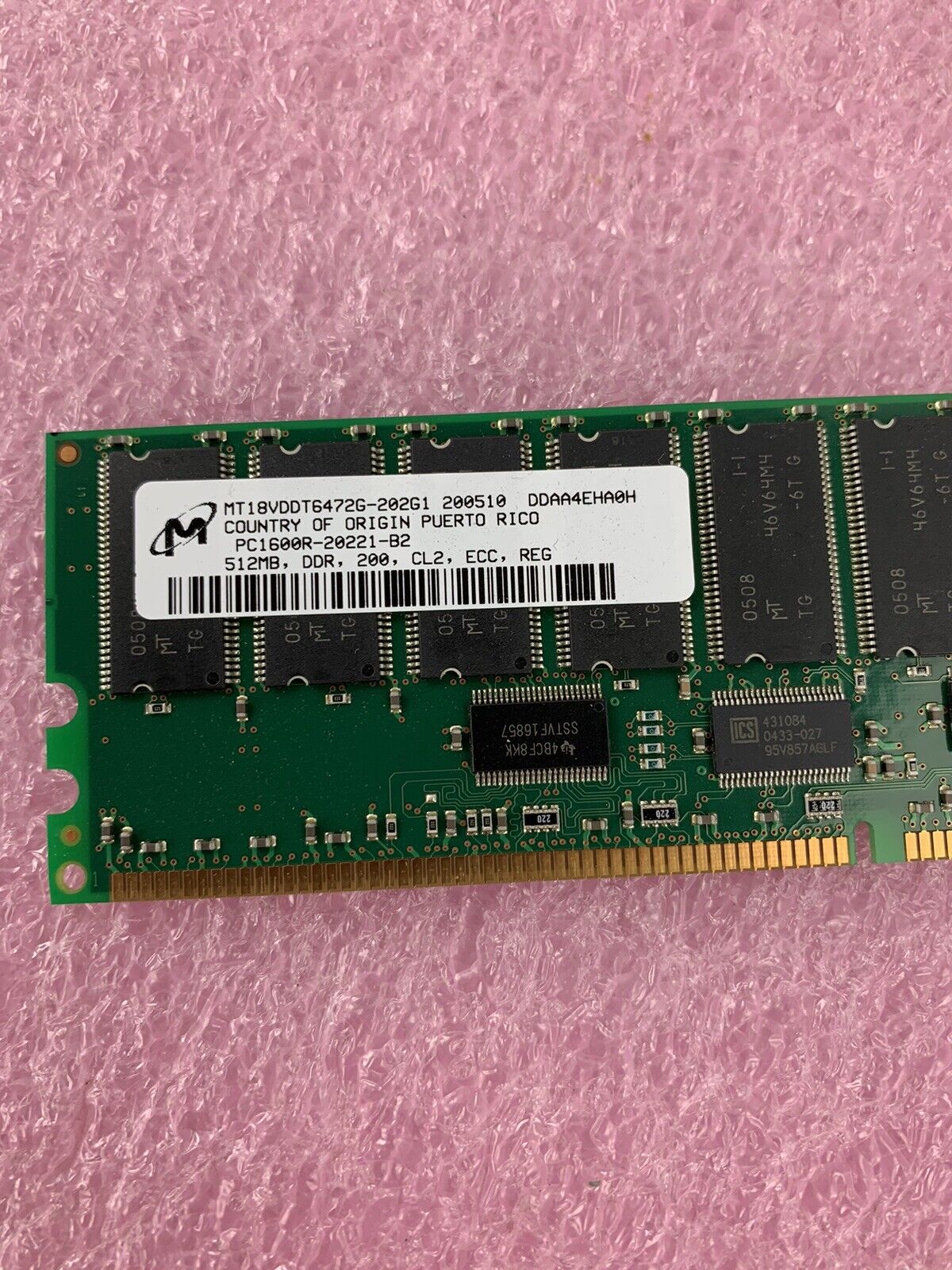 Micron MT18VDDT6472G-202G1 PC1600R-20221-B2 512MB DDR Server Memory RAM