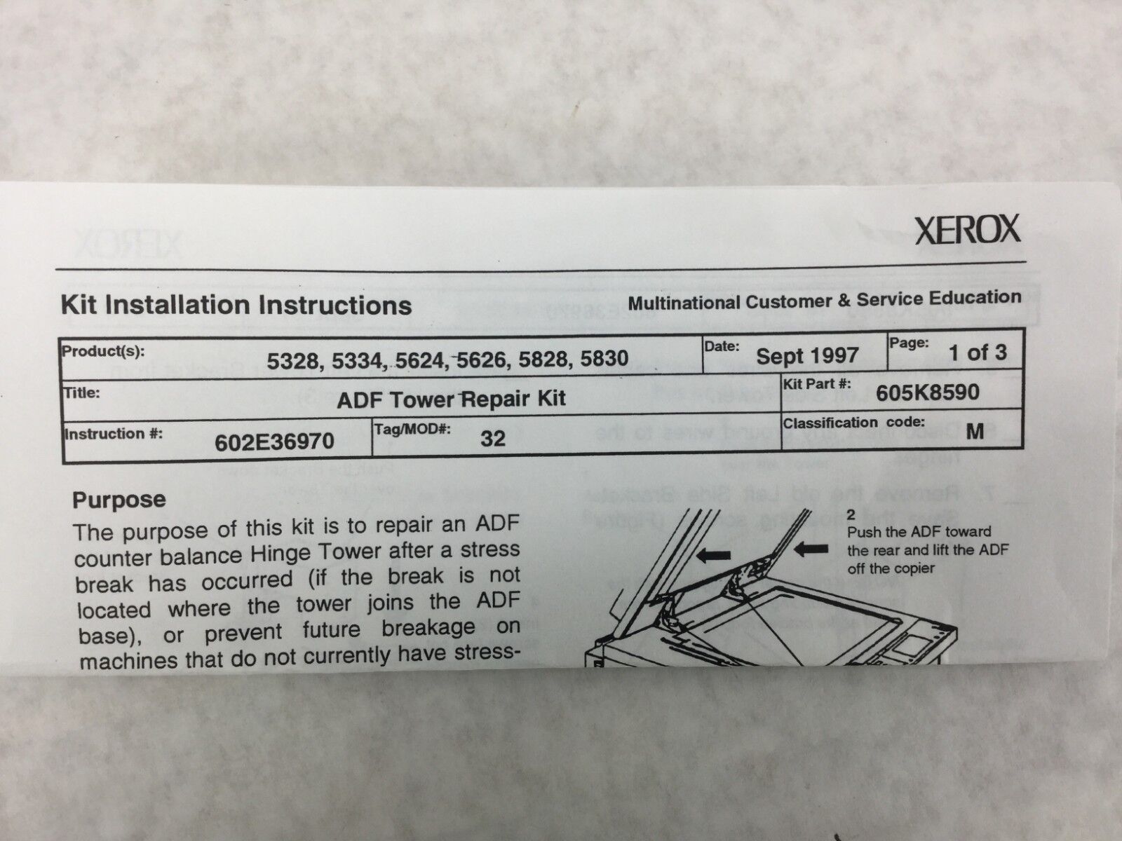 Xerox 605K08590 ADH Tower Repair