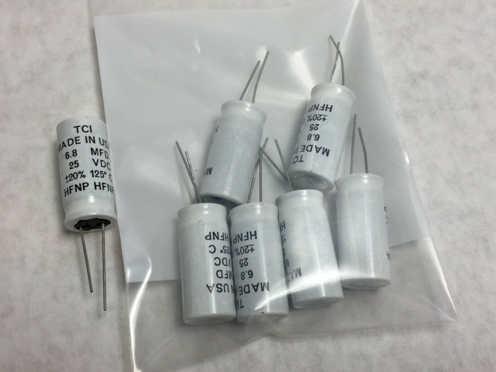 NOS  TCI  6.8 MFD  25 VDC  HFNP Capacitor   Lot of 7