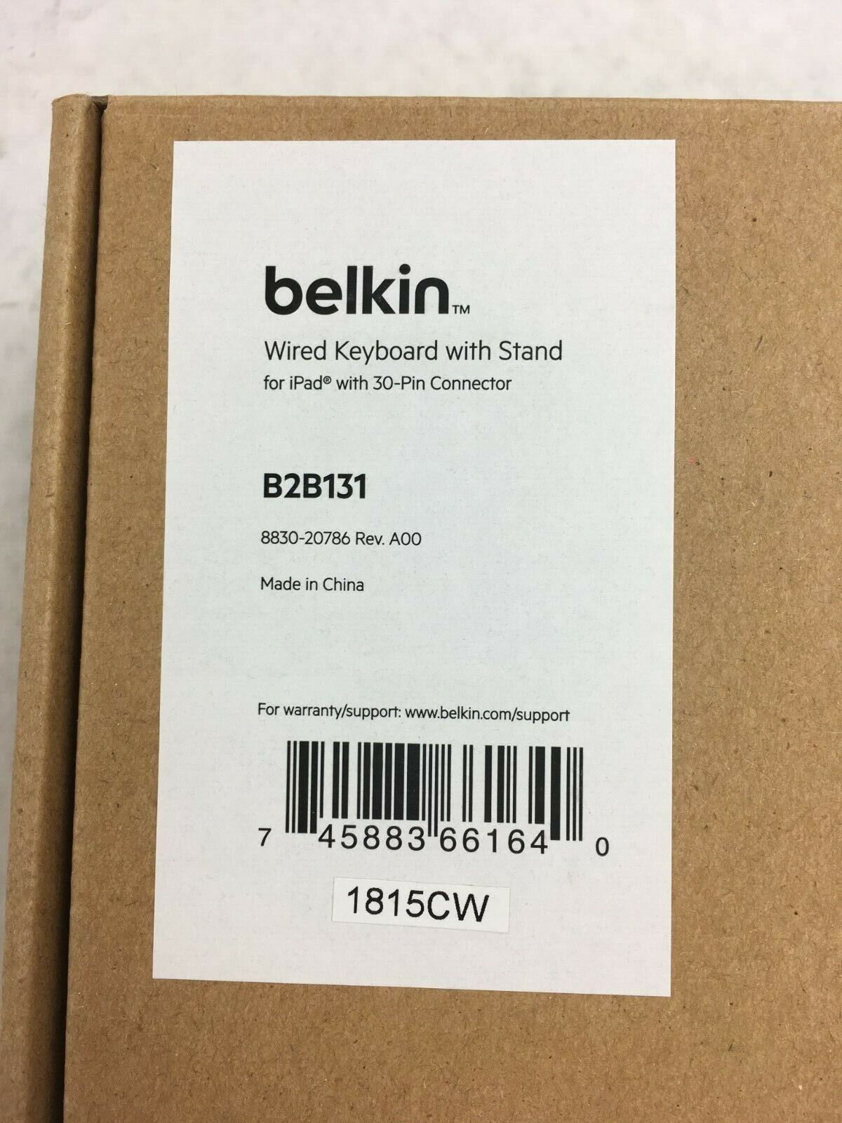 Belkin B2B131 Wired Keyboard With 30-Pin Connector For Apple iPad # 6396
