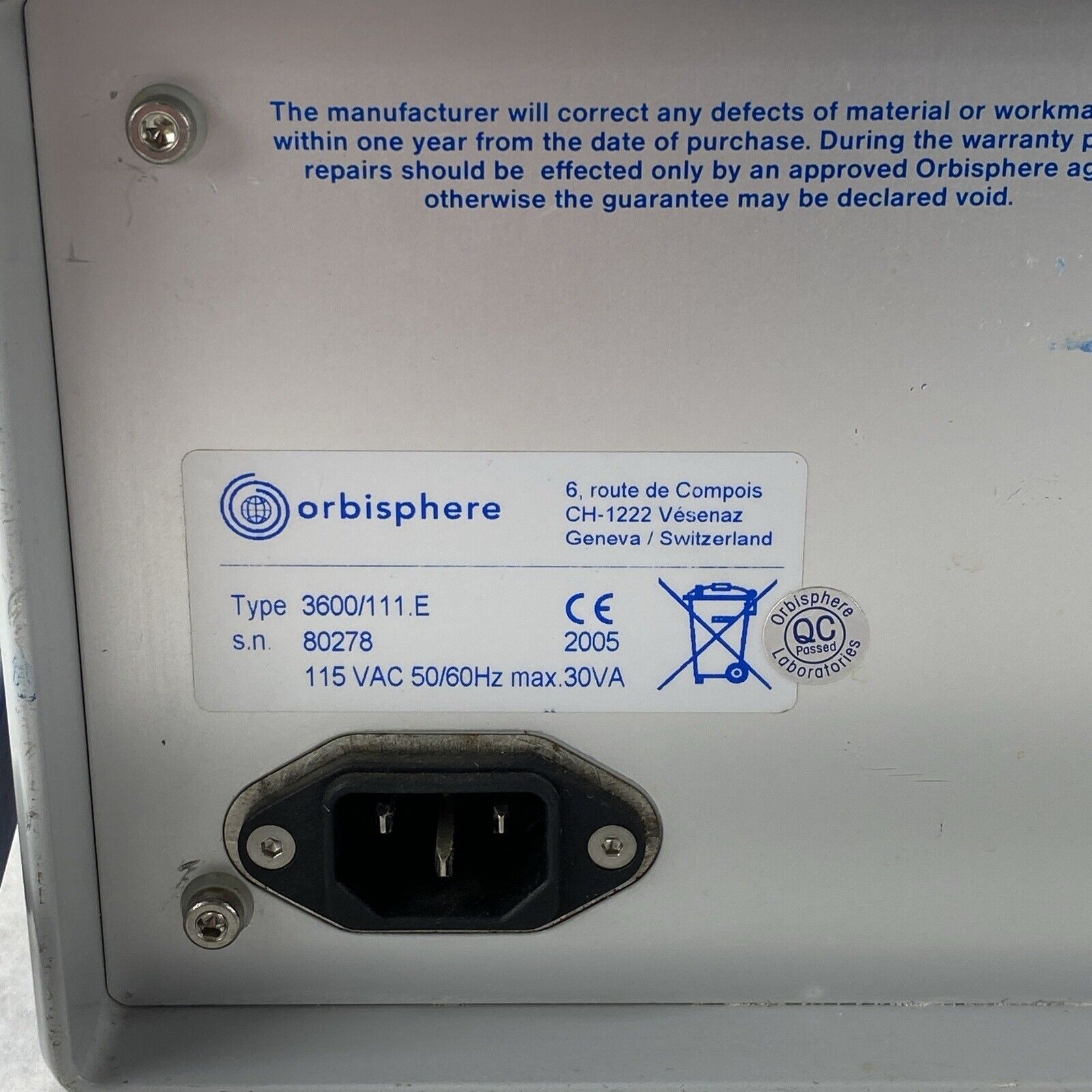 Orbisphere Laboratories Model 3600 Analyzer w/ Power Adapter