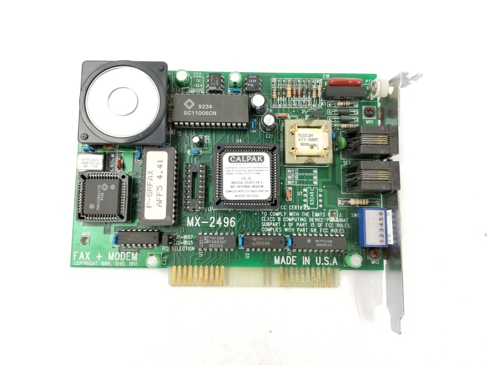 CalPak MX-2496 Fax Modem Internal 8 Bit ISA Card