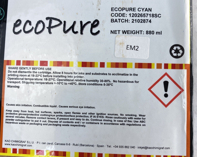 Kao Ecopure 120265718SC SS2 Ink Cyan for DX4 DX5 DX7 Printheads