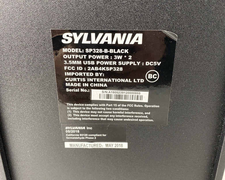 Sylvania SP328-B-BLACK Portable Bluetooth Speaker Black