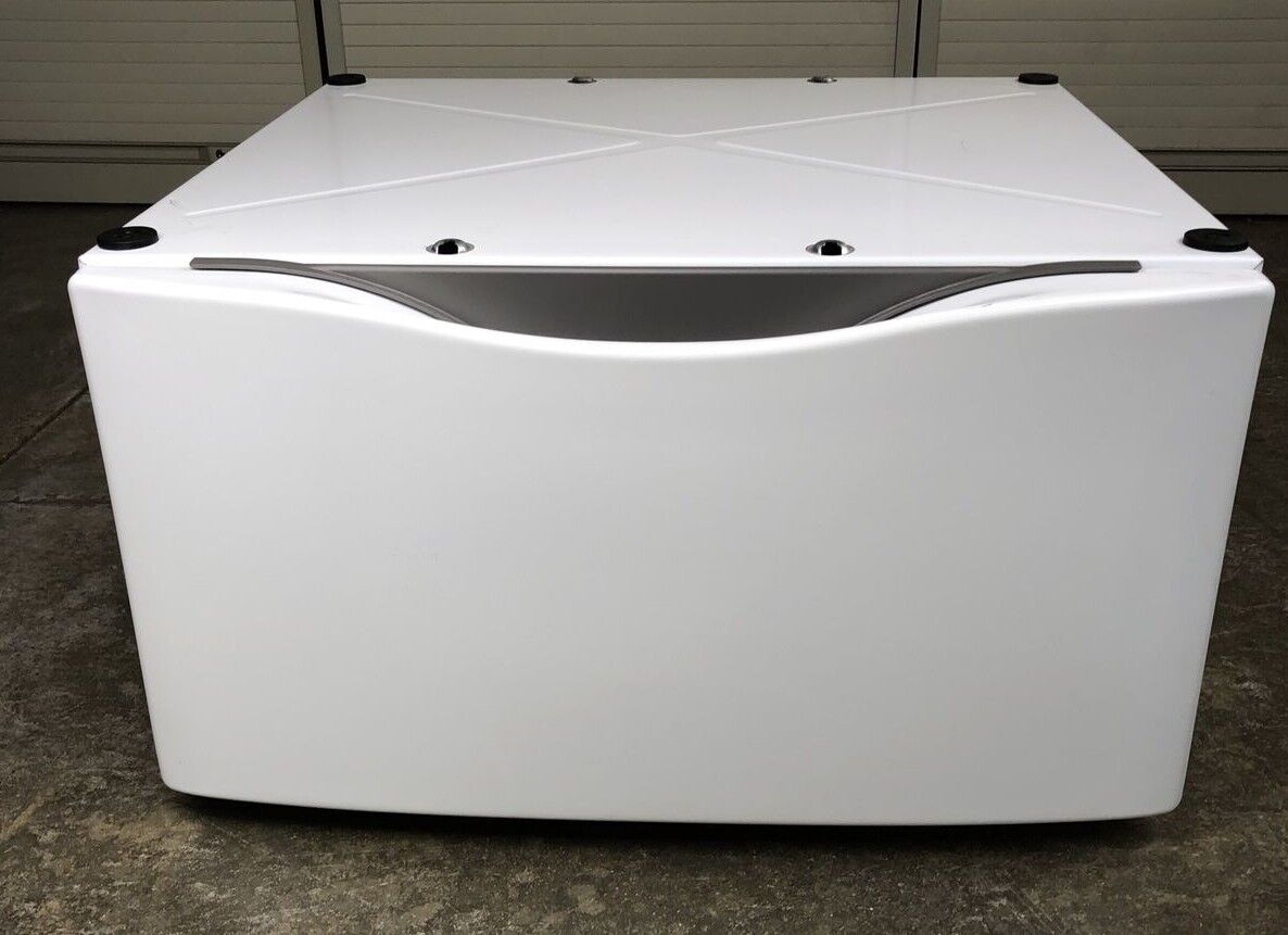 White Whirlpool Dryer Pedestal for Duet Steam Dryer W/ Sliding Drawer & Dividers