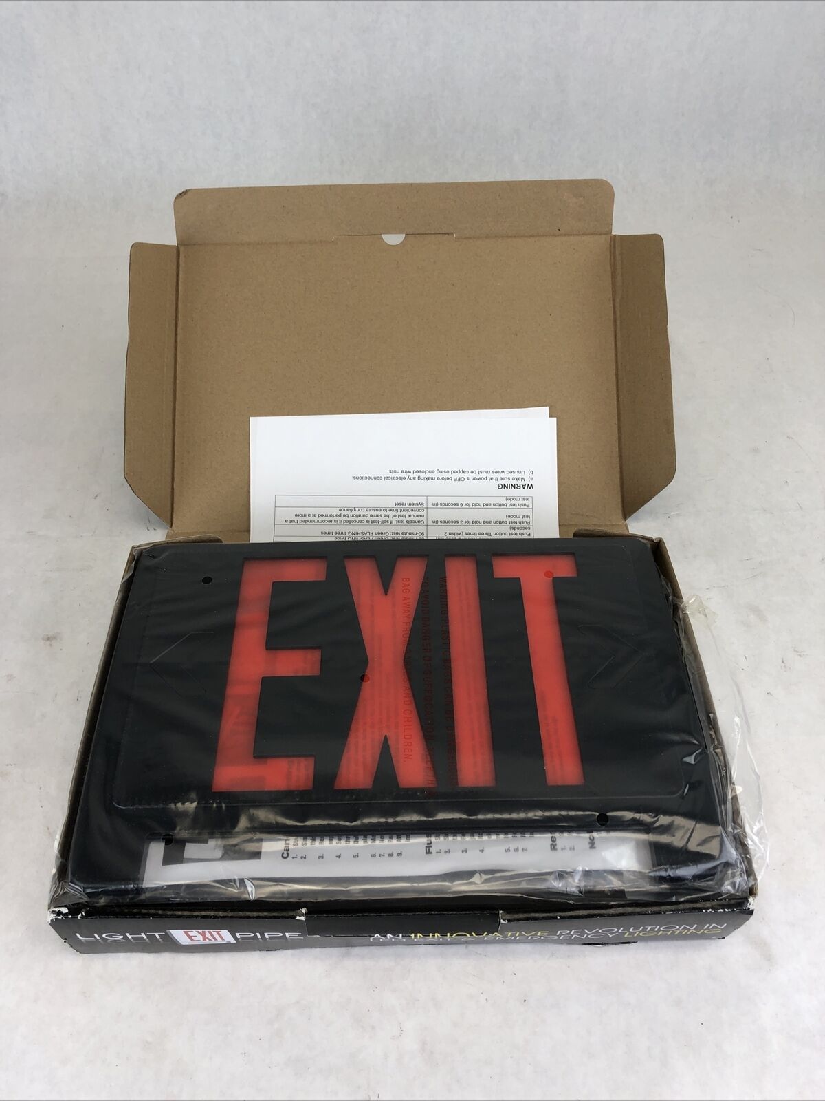 Standard Light Pipe LED Exit & Emergency Combo - Red Lettering with Black Board