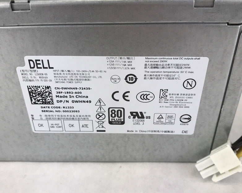 Dell WHN49 L290EM-00 Gray OptiPlex Power Supply Max Power 290WSN/00023093