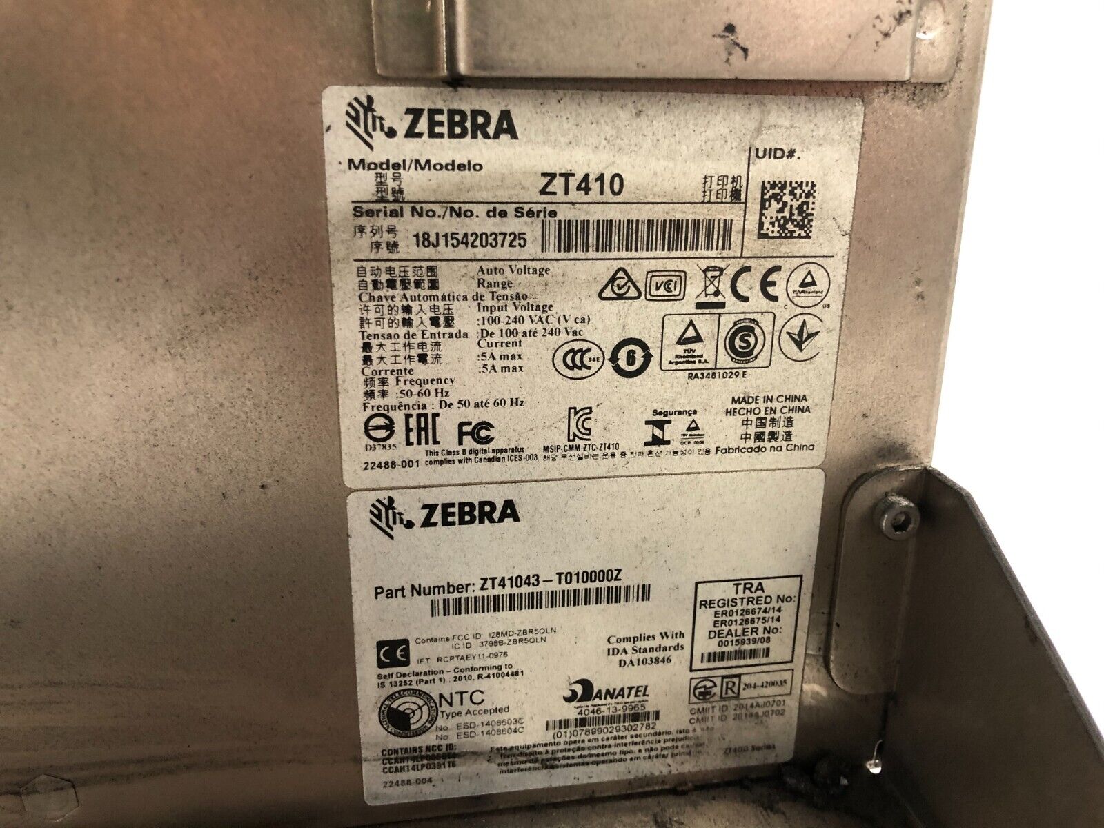 ZEBRA ZT410 300dpi ZPL Industrial Direct Thermal Label Network USB Parts/Repair
