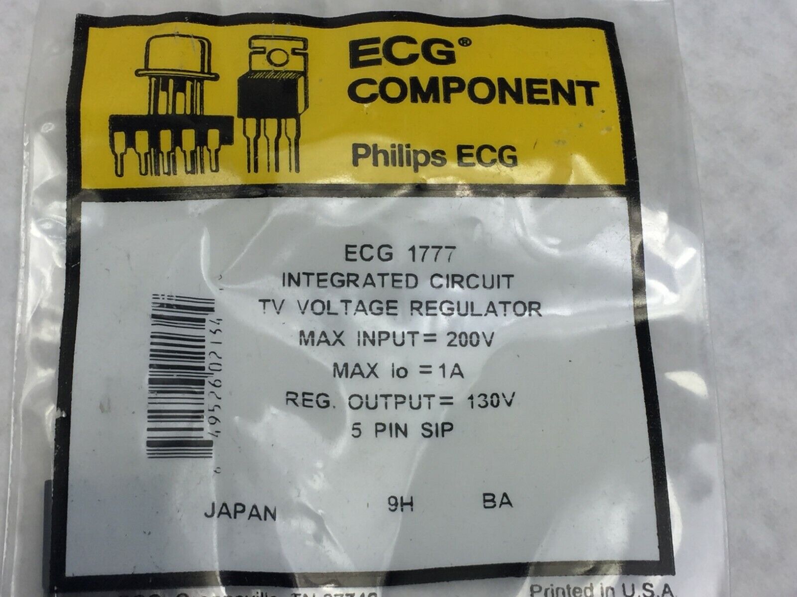 Phillips ECG1777 130V IC TV Voltage Regulator 130V  5 Pin  Factory Sealed