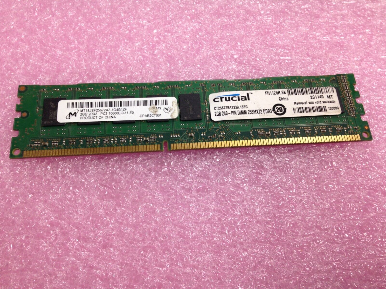 2GB Micron HP 500209-562 PC3-10600E DDR3 2Rx8 Unbuffered ECC Server Memory